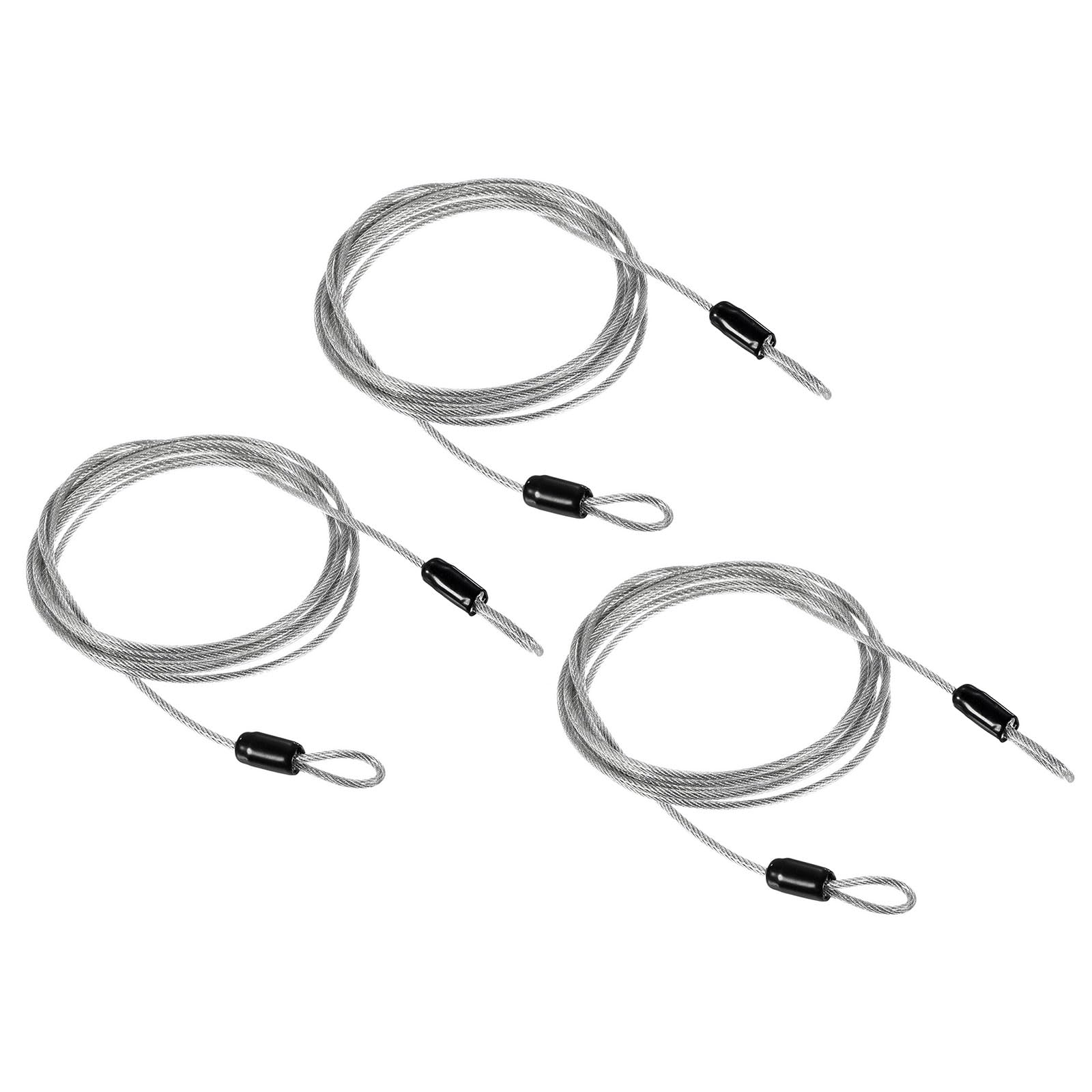 PATIKIL Security Cable 2.5mm x 2m/6.5ft, 3 Pack Coated Luggage Lock Wire Rope with Double Loop, Clear