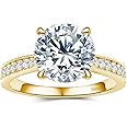 BAGUTTA PAVONE Round Moissanite Engagement Rings for Women, Women's 18K Yellow/White Gold Plated 925 Sterling Silver Engagement Ring Moissanite Promise Rings for Her,Wedding Band Ring 1.5/2/3/4/5CT.