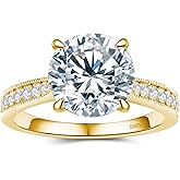 BAGUTTA PAVONE Round Moissanite Engagement Rings for Women, Women's 18K Yellow/White Gold Plated 925 Sterling Silver Engagement Ring Moissanite Promise Rings for Her,Wedding Band Ring 1.5/2/3/4/5CT.