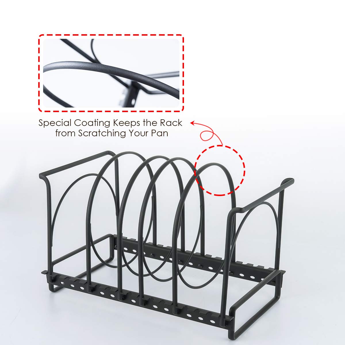 Pot and Pan Organizer Rack, Heavy Duty Pan Organizer Rack, 4-Tier Cookware Holder Pot Lid Organizer for Kitchen Cabinet Pantry and Shelves, Total 4 Adjustable Compartments, Black