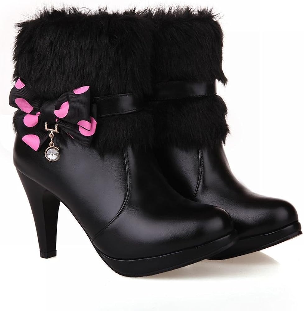 AJE Women's Sweet Bow High Heel Platform Short Dress Boots