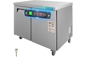 VEVOR Commercial Refrigerator, 48" Worktop Undercounter Refrigerator, 12.85 Cu. Ft Thick Stainless Steel Refrigerated Food Prep Station, 2 Door Worktop Fridge with lock for Restaurant, Bar, Diner
