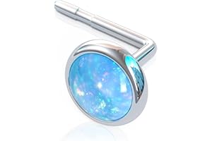 Nose Stud Blue Opal 925 Sterling Silver - L Shape Nose Pin Jewelry 22 Gauge - Handmade Nose Jewelry for Women Men Unisex