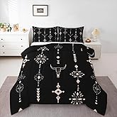 Erosebridal Western Queen Comforter Set Southwestern Decor Rustic Bedding Set | Longhorn Skull Boho Aztec Down Comforter Abstract Geometric Bohemian Quilt,Black
