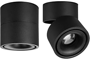 YODABA LED Indoor Ceiling Spotlight 360°Adjustable -Surface Mounted COB Lighting-10W LED Warm White Light 3000K/Cool White 6000K Ceiling Downlight -Aluminum Wall Lamp/Wall Swivel Lamp(Black,6000K Cool White)
