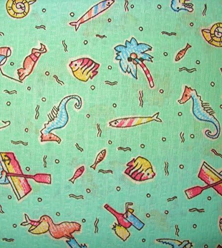 4 FAT QUARTERS FISHING OCEAN BEACH ~ SEERSUCKER Quilt Fabric ~ CRAFTS ~ SEWING