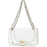 LAM GALLERY Womens PVC Clear Purse Handbag with Chain Stadium Approved Clear Bag See Through Bag for Working and Concert