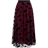 CHICWISH Women's Pumpkin Tulle Tutu Skirt Velvet Bats Elastic Waist Halloween Party Layered Mesh Midi Skirt Halloween Costume