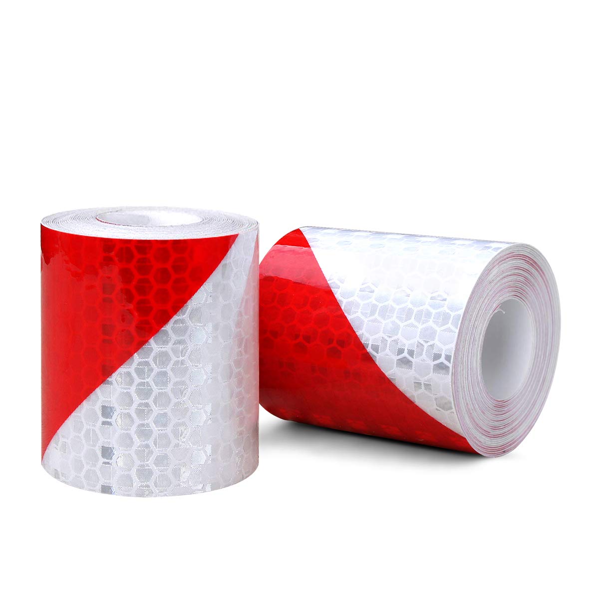 Reflective Tape, 2pcs 3M*50mm High Intensity Prismatic Waterproof Inclined Shape Reflective Safety Warning Tape Vinyl Roll Self-Adhesive Security Marking Tape (Red&amp;White)