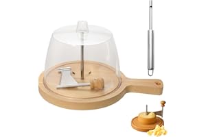 Petit Basque Cheese Wheel, Petite Basque Cheese Shaver with Wooden Base, Circular Cheeses Curler Wheel with Sharp Blade (Hand