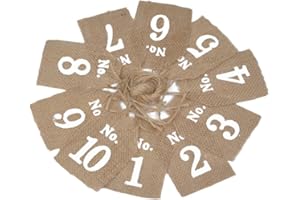 VALICLUD 10pcs Burlap Table Numbers Hanging Tags with Printed 1-10 for Wedding and Birthday Party Decoration