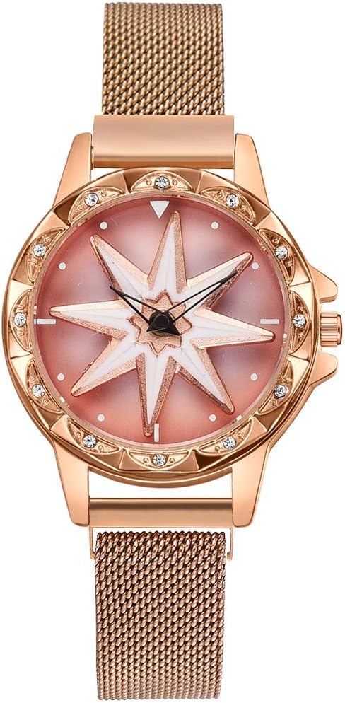 Women Watch Sale Clearance - Women's Analogue Quartz Wrist Watch Starry Sky Convex Glass Quartz Mesh with Magnetic Buckle Ladies Watch (M)