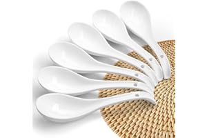 Swetwiny Ceramic Soup Spoons 6 PCS,Asian Soup Spoons,Chinese Japanese Soup Spoons,for Ramen Pho Wonton Dumpling Miso,Pho Spoo