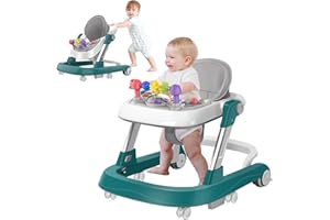 GODMY Baby Walker, 3-in-1 Baby Walkers and Baby Activity Center with Music &Toys Tray,6-Gear Height Adjustment Foldable Infant Toddler Walker and Baby Walker with Wheels for Baby Boys and Girls 6-24 Months