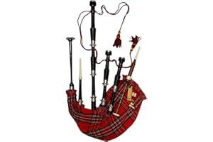 Scottish Bagpipes Rosewood Silver Frame Black Finish with Full Size Accessories 40 x 20 Black, Royal Stewart