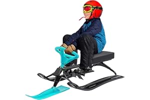 DSMSSEYM Snow Racer Sled, Twin Brakes Ski Sled Slider Board with Steering Wheel & Bicycle Handle for Kids Age 3-15 Years