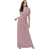 KOH KOH Womens Long Semi-Formal Short Sleeve V-Neck Floor Length Maxi Dress Gown