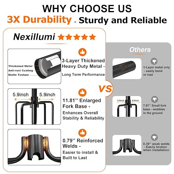 6 PACK STRING LIGHT POLES FOR OUTSIDE, UPGRADED HEAVY-DUTY METAL POLES FOR OUTDOOR STRING LIGHTS WITH FORK, ADJUSTABLE LIGHTING HANGING ACCESSORIES FOR PATIO DECOR PERGOLA BACKYARD GARDEN DECORATIONS