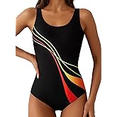 Aleumdr Womens Color Block Print One Piece Swimsuits Athletic Training Swimwear Bathing Suits