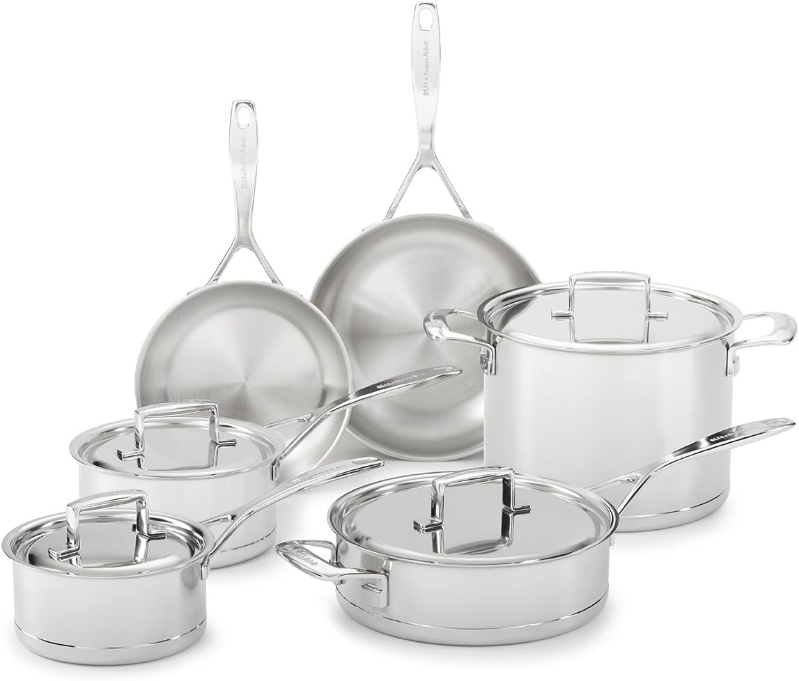 KitchenAid KCC7S10ST Professional 7Ply Stainless Steel 10Piece Cookware Set Stainless Steel