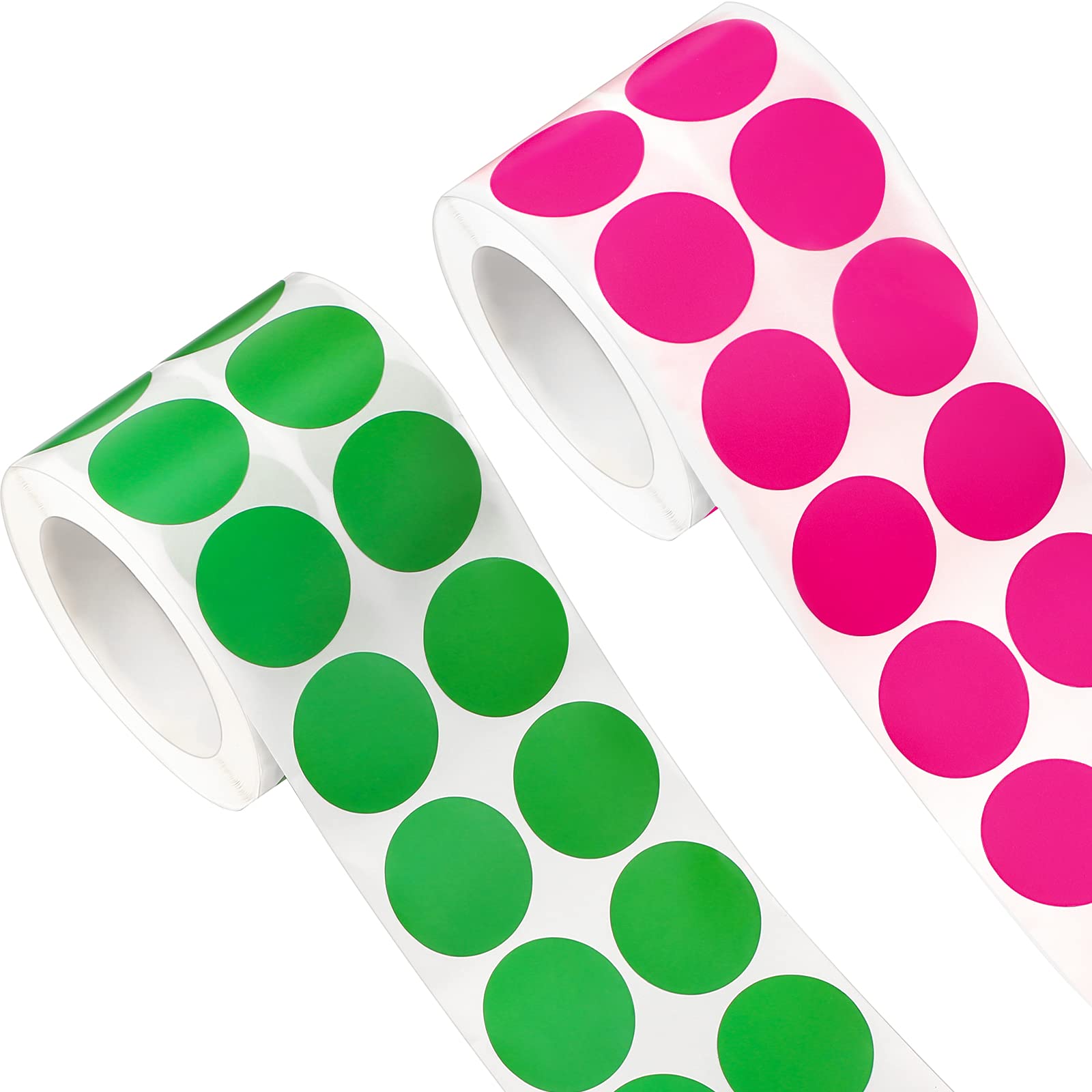 2000 Pieces 1 Inch Round Removable Color-Code Dot Stickers Circle Dots Stickers Coding Label Rolls Label Sticker Small Color Stickers for Office, Inventory Labeling, 2 Roll, Neon Pink, Green Round