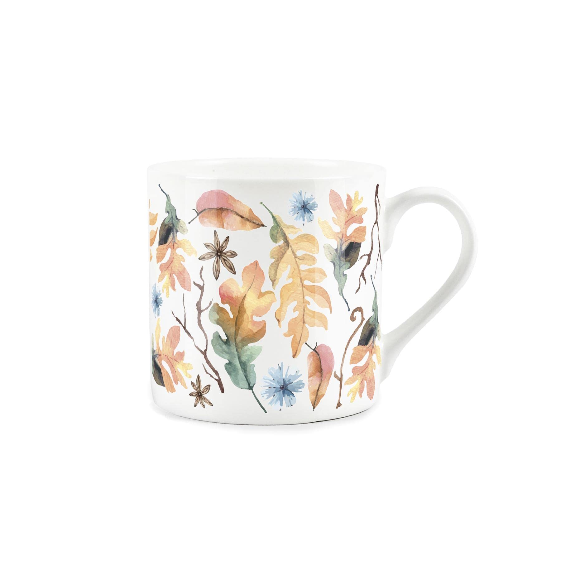 Purely Home Autumnal Leaves Mug - Watercolour Falling Leaves - Bone China Cup White Coffee/Tea Present Gift