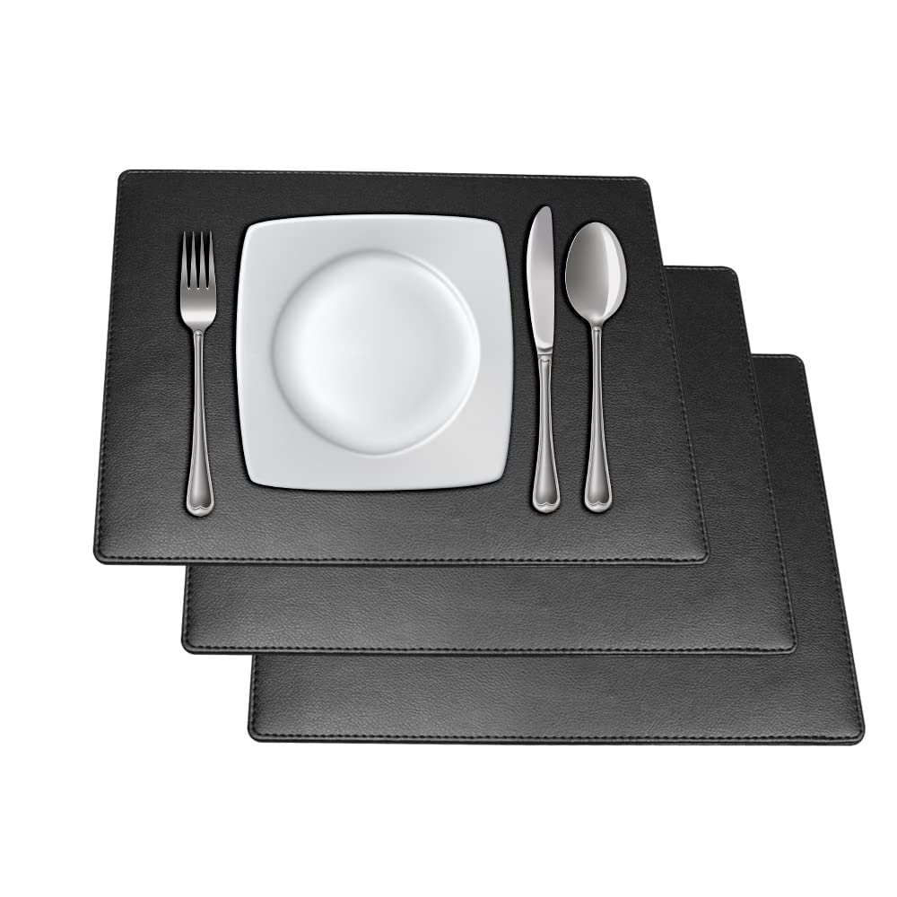 Faux Leather Placemats for Dinner Table, Pack of 4 (Black)