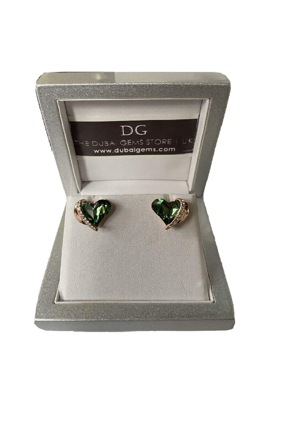 Rose Gold finish heart cut ruby, emerald and multicolour created diamond earrings (Multicoloured)