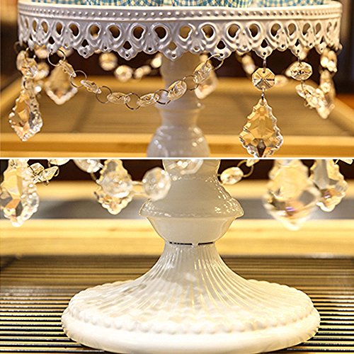 3 Set Metal Crystal Cake Holder Cupcake Stand Cake Dessert Holder with Pendants and Beads,Wedding Birthday Dessert Cupcake Pedestal Display,White (3)