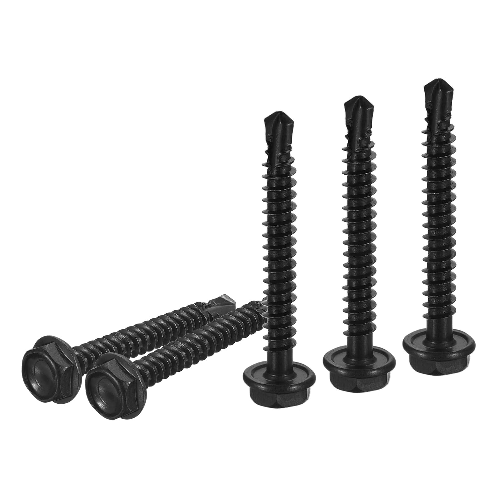 DTGN #10x1-1/2" Hex Washer Head Self Drilling Screws - 50Pack - Good for Machine - 410 Stainless Steel Black Oxide - Self Tapping Sheet Metal Screws