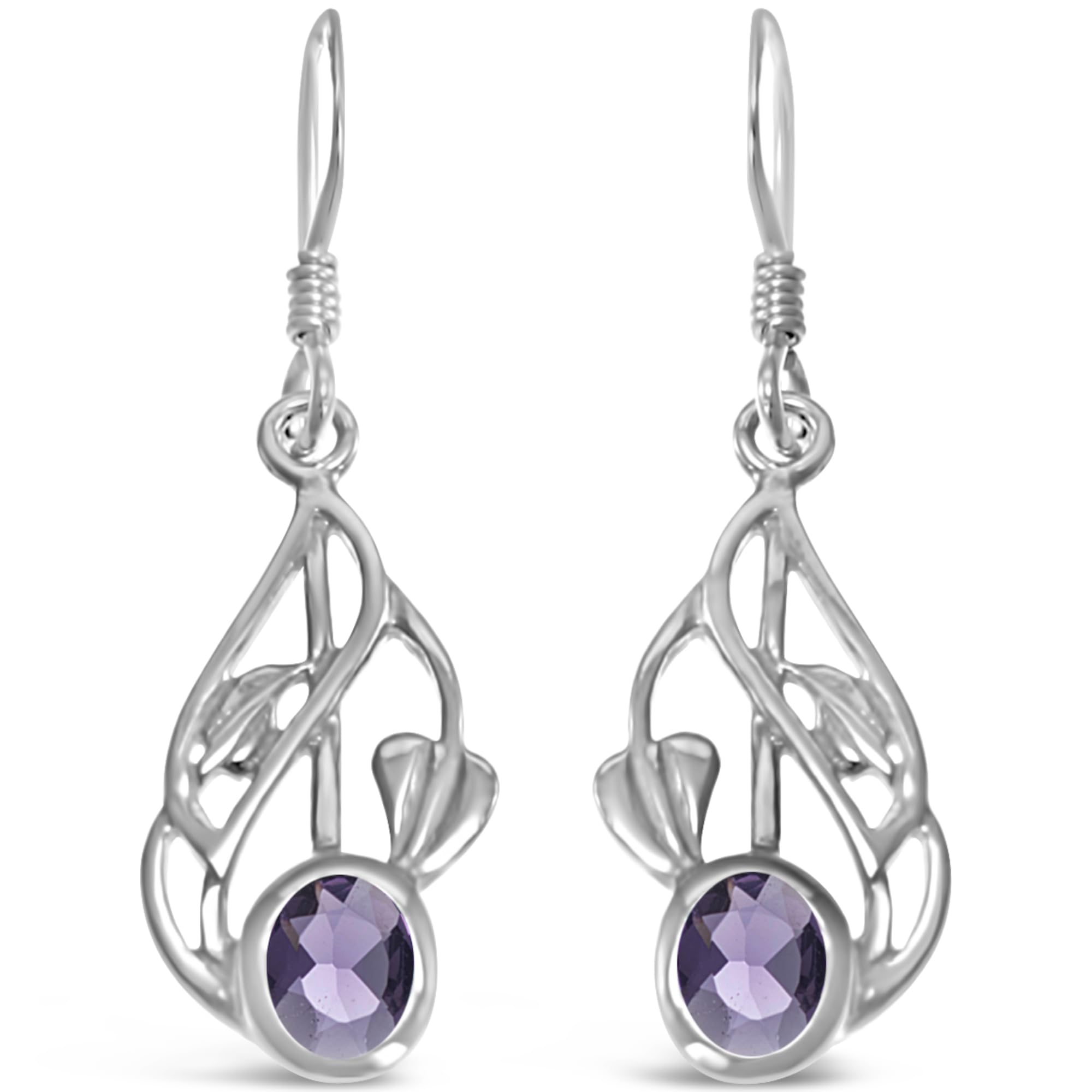 Alexander Castle Charles Rennie Mackintosh Amethsyt 925 Sterling Silver Earrings for Women - Drop Earrings with Jewellery Gift Box - 20mm x 10mm