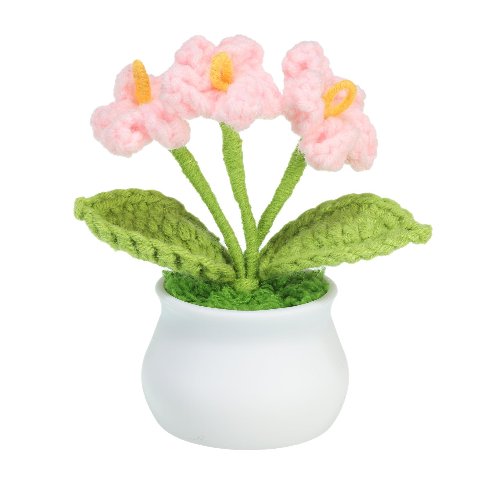 PATIKIL Crochet Flowers, Handmade Knitting 3 Head Forget Me Not Artificial Woven Small Potted with Stems for Valentine's Gifts Home Wedding Party Office Tables Decoration, Pink
