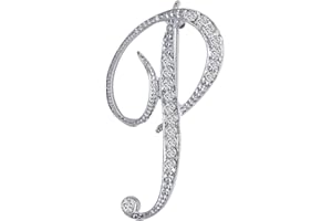 LiaSun A-Z 26 Letters Pins Brooches Silver Plated Metal Broaches Pins-Clear Crystal Initial Breastpin