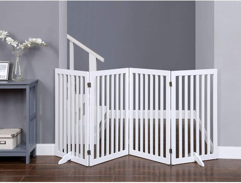 unipaws Freestanding Tall Dog Gate, Foldable Pet Fence, Indoor Wood Barrier - Image 3