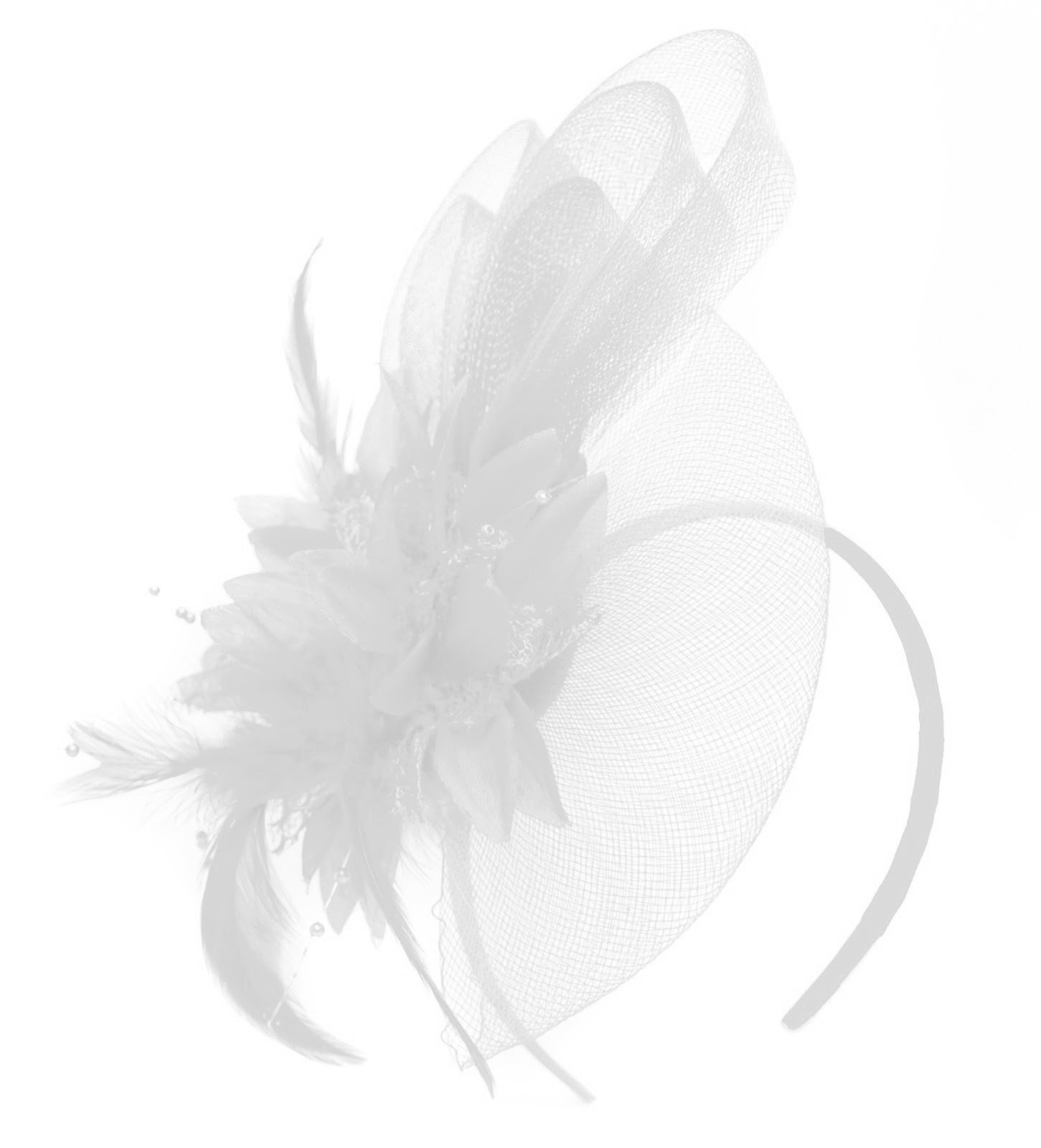 Caprilite White Fascinator Headband Flower Wedding Ascot Races Net Hat Feathers