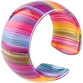 Acrylic Resin Rainbow Open Cuff Bangle Colorful Tortoiseshell Acetate Mottled Leopard Print Statement Bracelet Vintage Wide C Shaped Plastic Wristbands Bracelet for Women Jewelry