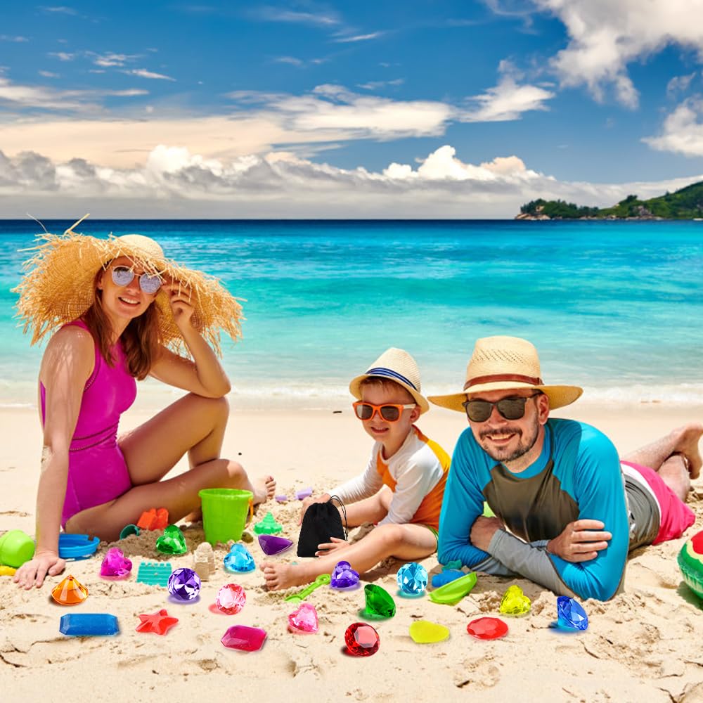 18PCS Diving Gem Pool Toys, Acrylic Big Colorful Diamonds Pirate Treasure Diving Gems Underwater Swimming Toys for Kids Summer Pool Beach Party Favor Games Present