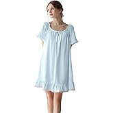 COSOSA Women's Cotton Nightgowns Vintage Lightweight Gown Sets Short Sleeve Princess Nightdress