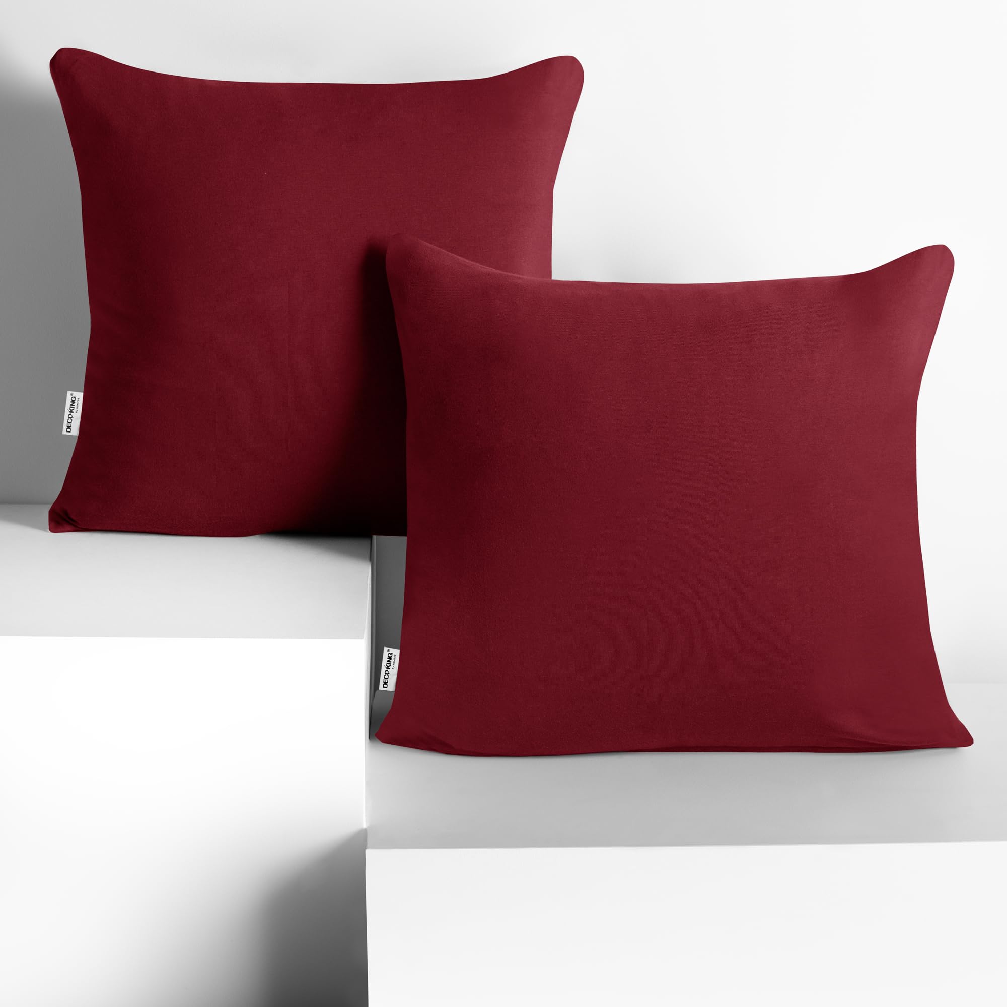 DecoKing 2 Pillowcases 80 x 80 cm Jersey 100% Combed Cotton Zip Bordeaux Amber