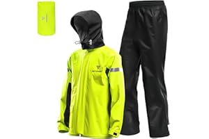 Lixada Men Motorcycle Rain Suit Outdoor Reflective Waterproof Rain Jacket and Pants Rain Gear for Bike Riding Cycling