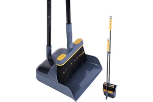 JEHONN Broom and Dustpan Set for Home, 54 Inches Long Handle Lightweight 180 Degree Rotating Broom Set Indoor, Upright Standi