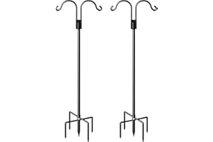 SURPRIZO Double Shepherds Hooks for Outdoor, Heavy Duty Bird Feeder Pole with 5 Prong Base, Adjustable Shepards Hook for Outside, Garden, Weddings, Hanging Plant, 2 Pack