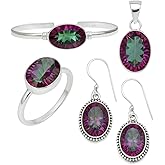 925 Sterling Silver Mystic Topaz Jewelry Set for Women – Oval Cut Ring, Earrings, Bracelet & Pendant – Colorful Gemstone Gift Set for Her