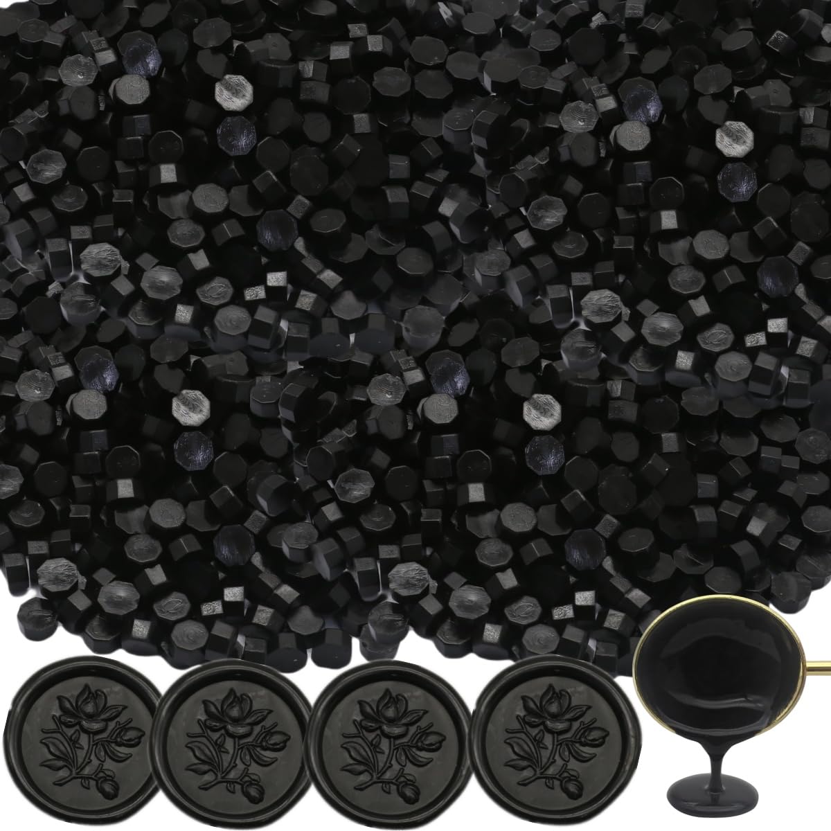 Atopbb Black Wax Sealing Beads, 600pcs, 9mm, Non-Toxic, Fast Drying, Metallic Colors, Wedding Invitations, Christmas Envelopes