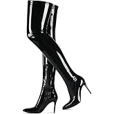 CAMSSOO Women's Thigh High Boots Pointy Toe Side Zip Stiletto High Heels | Patent PU 4" Heel Over The Knee Boots, Non-Slip Outsole, Great for Dance, Birthday Disco Club Parties.