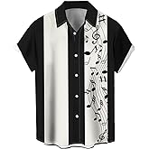 Men's Vintage Bowling Shirt 1950s Retro Rockabilly Style Short Sleeve Button Down Music Hawaiian Shirts