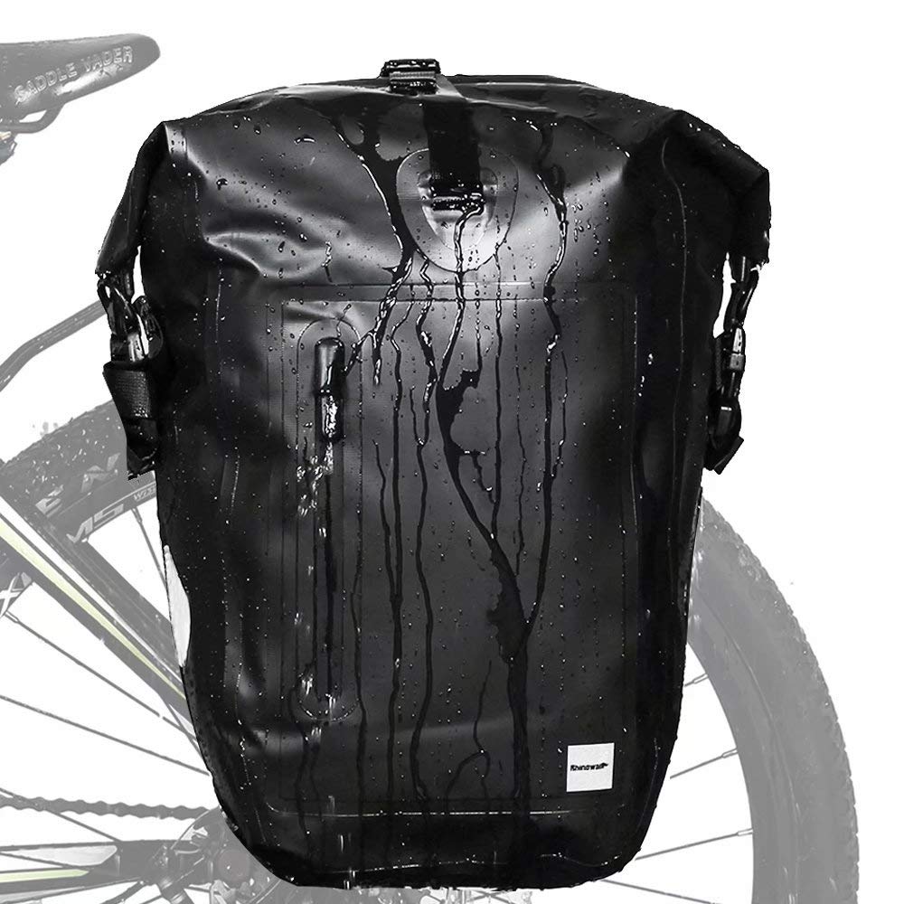 Rhinowalk 25L Bike Pannier Bag Waterproof Bicycle Rear Seat Bag for Cycling Bicycling Traveling Riding, Black