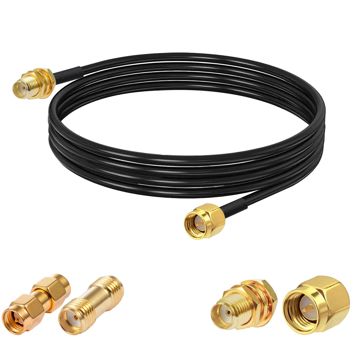 Vecys SMA Male to Female Bulkhead RG174 10ft /3M RF Coaxial Cable + 2pcs SMA Adapters Kits for Router Antenna Signal Enhancer Wireless Adapter