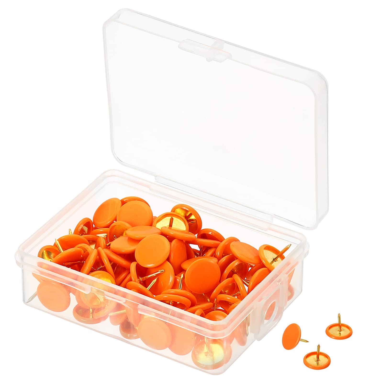 PATIKIL Push Pins, 100 Pack Plastic Roundness Pushpin Decorative Thumb Tacks Golden Steel Point for Cork Board, Orange