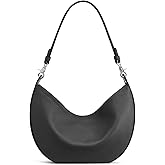 S-ZONE Leather Shoulder Bags for Women Soft Crossbody Bags Classic Crescent Purse Handbags with 2 Shoulder Straps